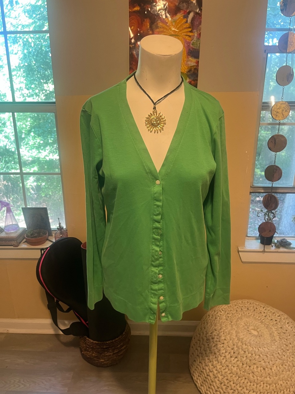 L.L.Bean Green V-Neck Button down Cardigan -Preppy Academia
